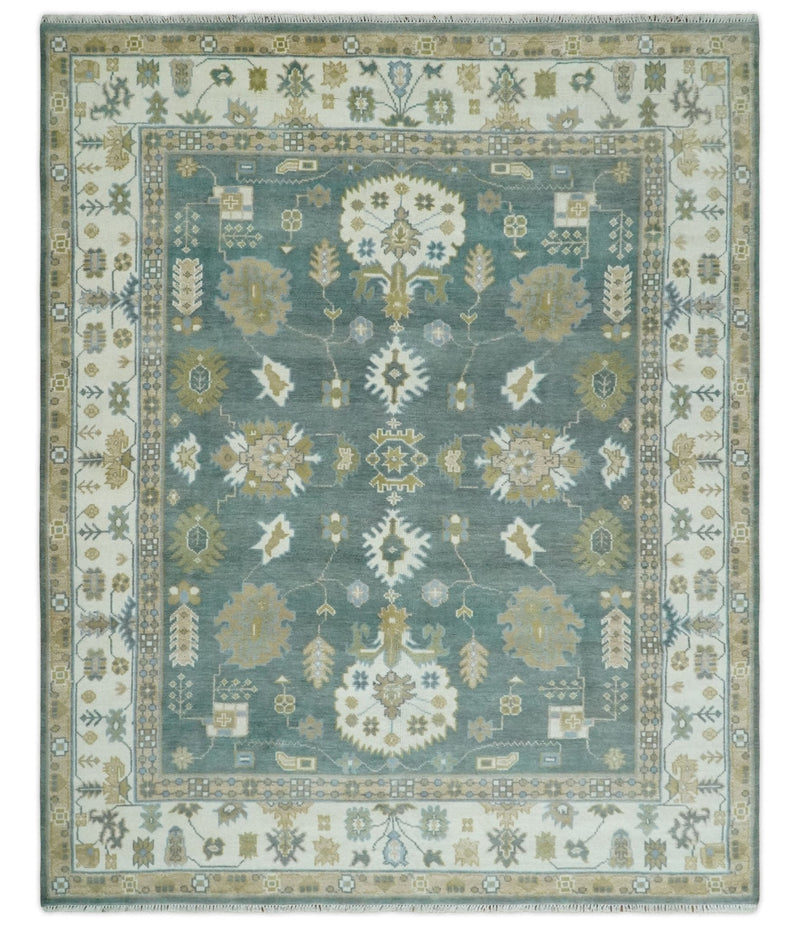 8x10 Hand Knotted Gray, Ivory and Olive Traditional Persian Oushak Wool Rug | TRDCP1107810