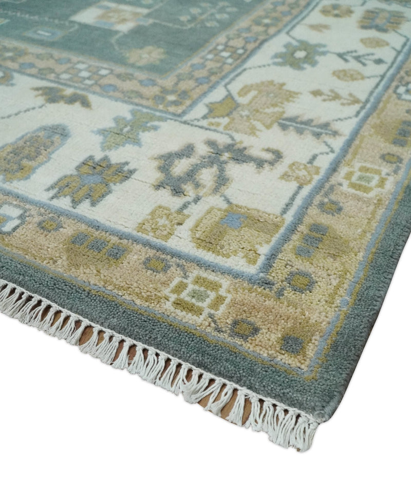 8x10 Hand Knotted Gray, Ivory and Olive Traditional Persian Oushak Wool Rug | TRDCP1107810