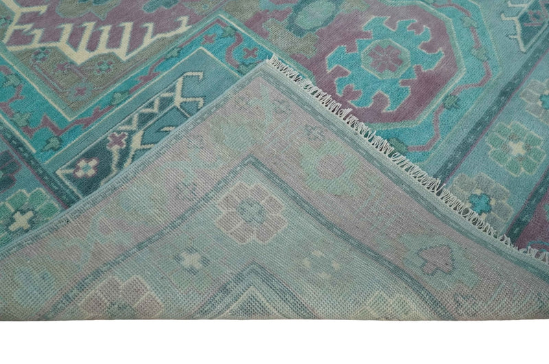 8x10 Hand Knotted Heriz Serapi Aqua, Pink and Ivory Floral Area Rug | TRDCP1369810