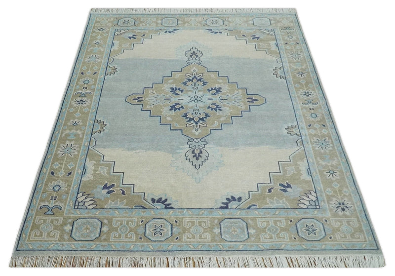 8x10 Hand Knotted Heriz Serapi Blue, Beige and Brown Traditional Antique Persian Area Rug | AC29810