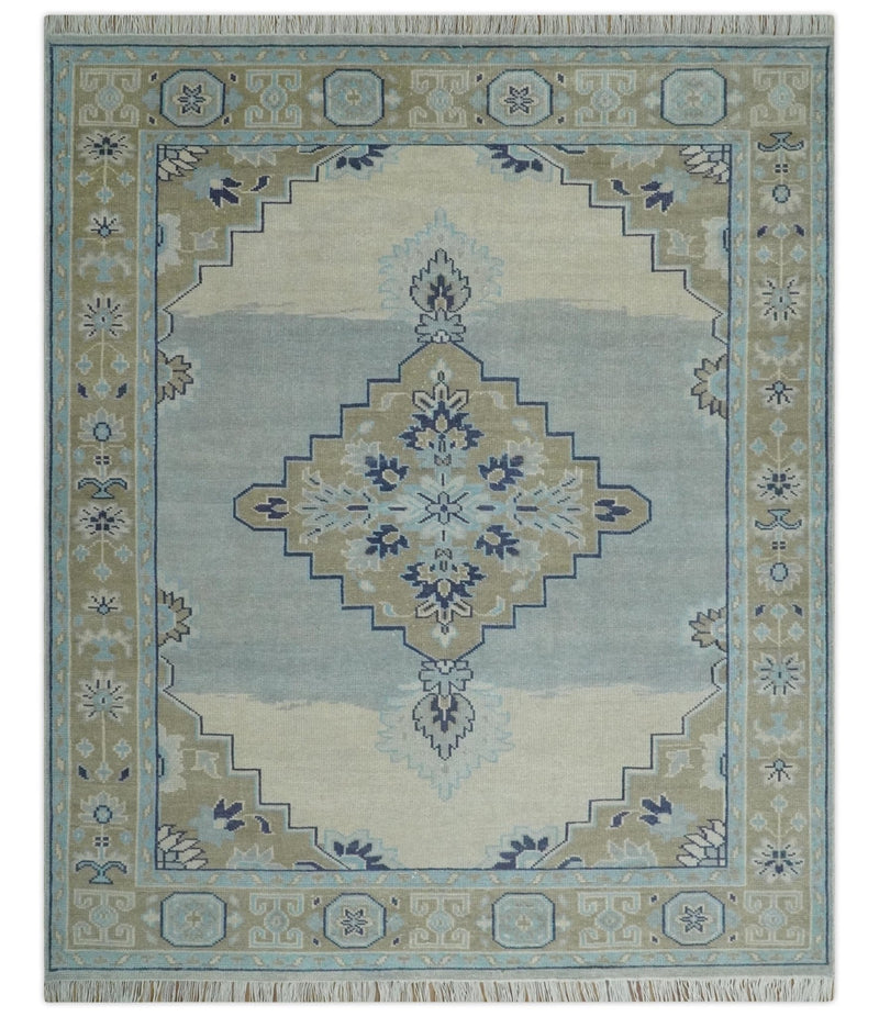 8x10 Hand Knotted Heriz Serapi Blue, Beige and Brown Traditional Antique Persian Area Rug | AC29810