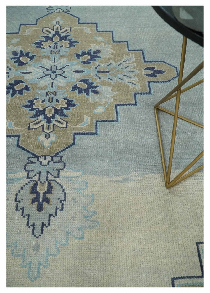 8x10 Hand Knotted Heriz Serapi Blue, Beige and Brown Traditional Antique Persian Area Rug | AC29810