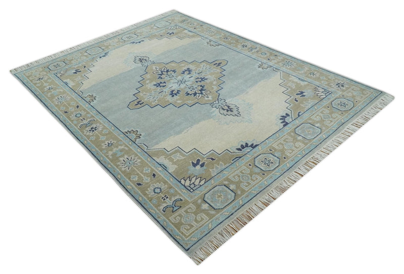 8x10 Hand Knotted Heriz Serapi Blue, Beige and Brown Traditional Antique Persian Area Rug | AC29810
