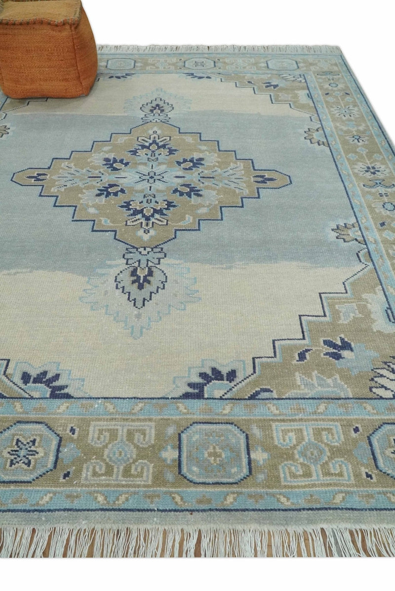 8x10 Hand Knotted Heriz Serapi Blue, Beige and Brown Traditional Antique Persian Area Rug | AC29810