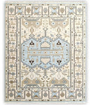 Antique Ivory and Blue Traditional Hand Knotted 8x10 Wool Area Rug