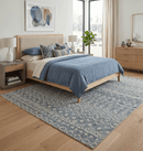 Ivory Blue Recycled Silk Area Rug 8x10 Southwestern Trellis