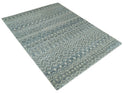 Ivory Blue Recycled Silk Area Rug 8x10 Southwestern Trellis