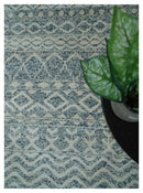 8x10 Hand Knotted Ivory and Blue Modern Contemporary Southwestern Tribal Trellis Recycled Silk Area Rug | OP37