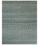 8x10 Hand Knotted Ivory and Blue Modern Contemporary Southwestern Tribal Trellis Recycled Silk Area Rug | OP37