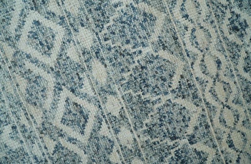 8x10 Hand Knotted Ivory and Blue Modern Contemporary Southwestern Tribal Trellis Recycled Silk Area Rug | OP37