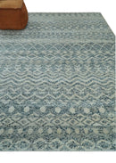 8x10 Hand Knotted Ivory and Blue Modern Contemporary Southwestern Tribal Trellis Recycled Silk Area Rug | OP37