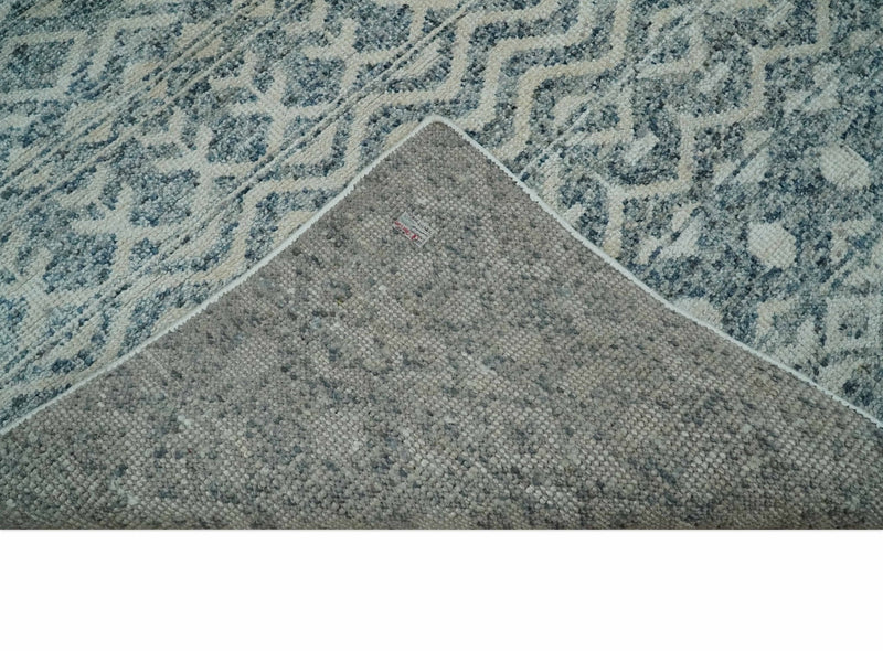 8x10 Hand Knotted Ivory and Blue Modern Contemporary Southwestern Tribal Trellis Recycled Silk Area Rug | OP37