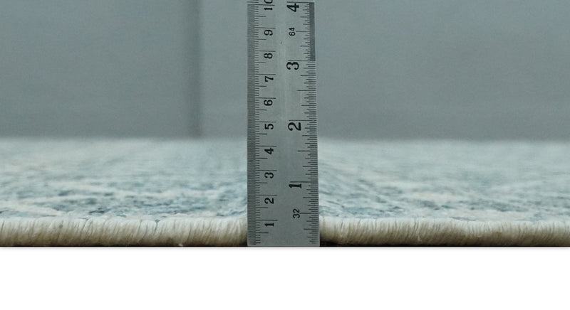 8x10 Hand Knotted Ivory and Blue Modern Contemporary Southwestern Tribal Trellis Recycled Silk Area Rug | OP37