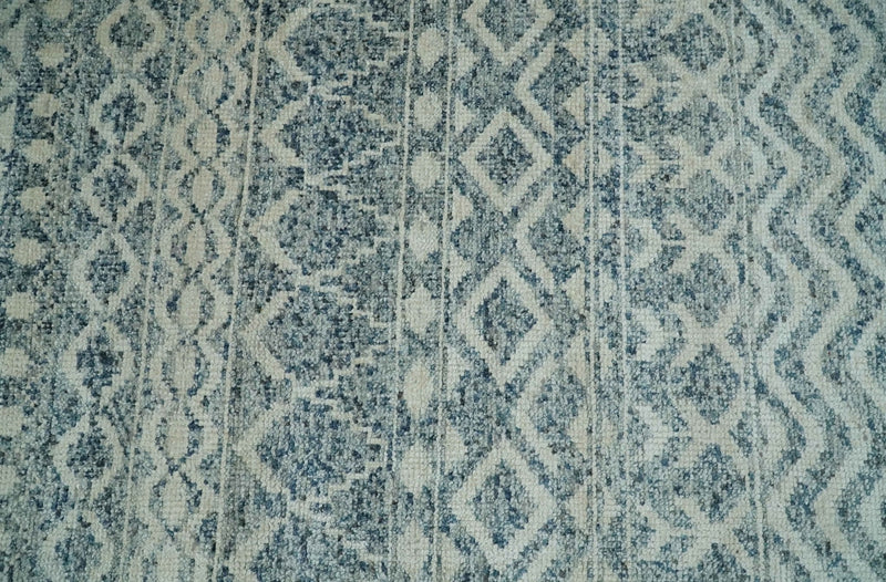 8x10 Hand Knotted Ivory and Blue Modern Contemporary Southwestern Tribal Trellis Recycled Silk Area Rug | OP37