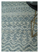 8x10 Hand Knotted Ivory and Blue Modern Contemporary Southwestern Tribal Trellis Recycled Silk Area Rug | OP37