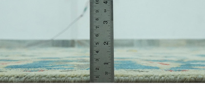 8x10 Hand Knotted Ivory and Blue Traditional Oriental Oushak wool area rug