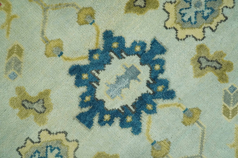 8x10 Hand Knotted Ivory and Blue Traditional Oriental Oushak wool area rug