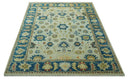 8x10 Hand Knotted Ivory and Blue Traditional Oriental Oushak wool area rug