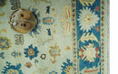 8x10 Hand Knotted Ivory and Blue Traditional Oriental Oushak wool area rug