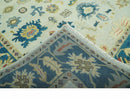 8x10 Hand Knotted Ivory and Blue Traditional Oriental Oushak wool area rug