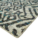 8x10 Hand Knotted Ivory and Charcoal Modern Tribal Style Contemporary Recycled Silk Area Rug | OP49