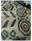 8x10 Hand Knotted Ivory and Charcoal Modern Tribal Style Contemporary Recycled Silk Area Rug | OP49