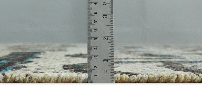 8x10 Hand Knotted Ivory and Charcoal Modern Tribal Style Contemporary Recycled Silk Area Rug | OP49