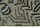 Recycled Silk Hand Knotted Area Rug 8x10 Ivory Charcoal Blue - Modern Tribal Style