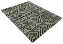 8x10 Hand Knotted Ivory and Charcoal Modern Tribal Style Contemporary Recycled Silk Area Rug | OP49