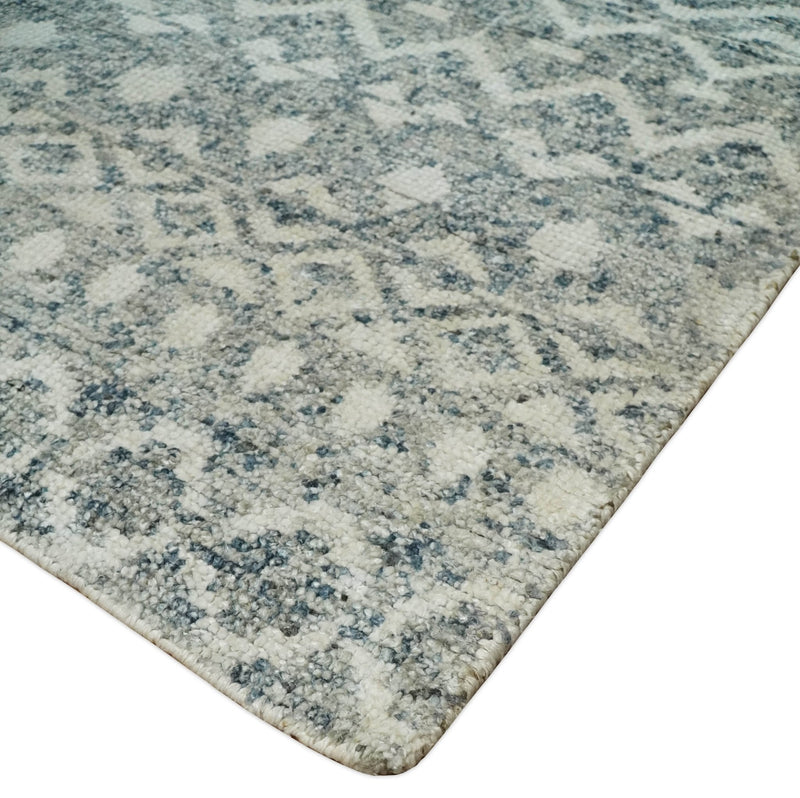 8x10 Hand Knotted Ivory and Gray Modern Contemporary Southwestern Tribal Trellis Recycled Silk Area Rug | OP47