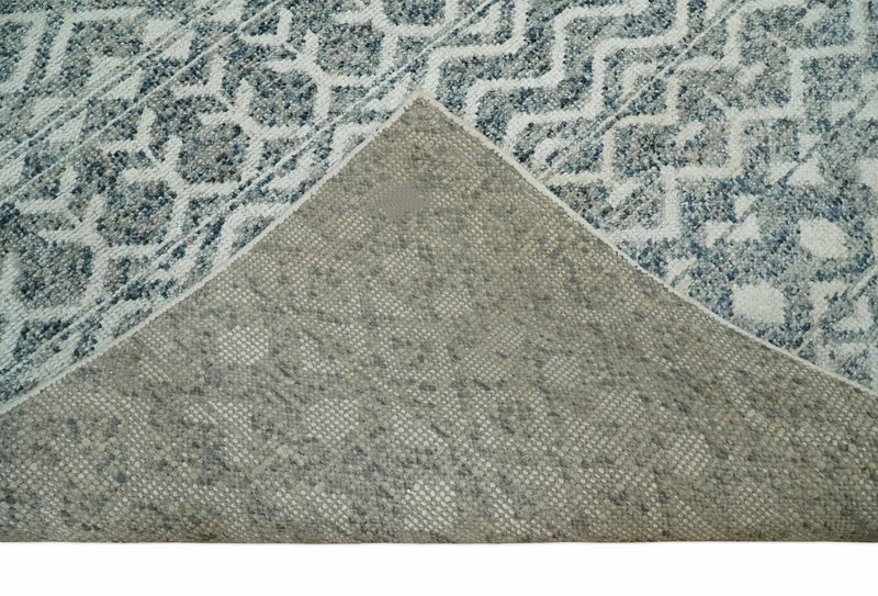 8x10 Hand Knotted Ivory and Gray Modern Contemporary Southwestern Tribal Trellis Recycled Silk Area Rug | OP47