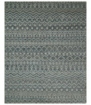 8x10 Hand Knotted Ivory and Gray Modern Contemporary Southwestern Tribal Trellis Recycled Silk Area Rug | OP47