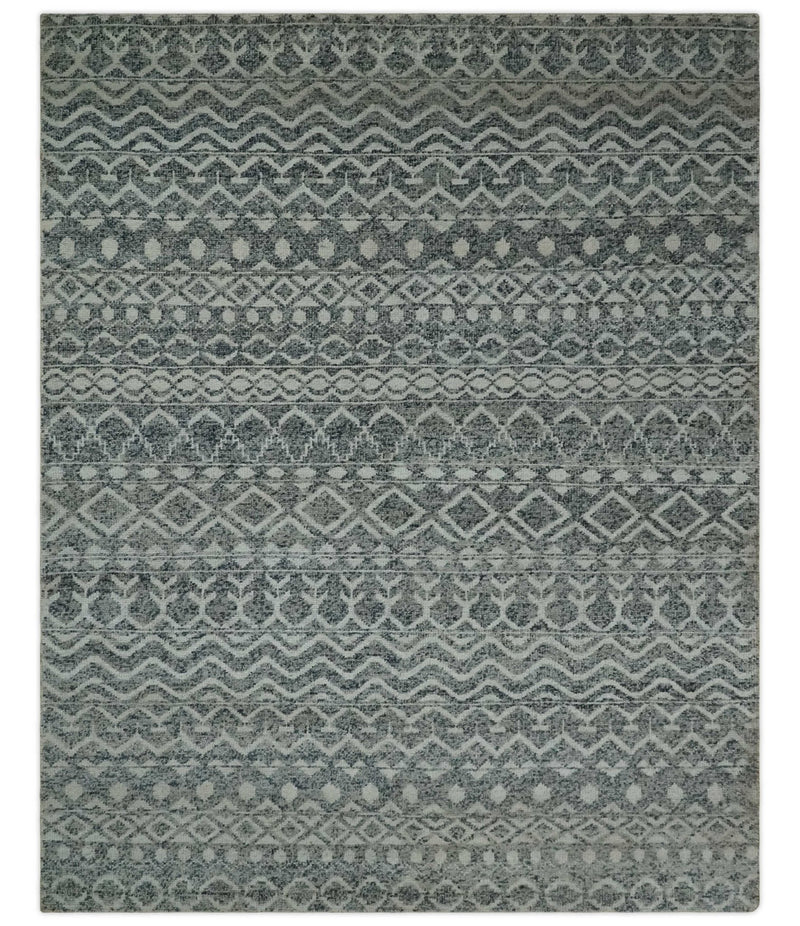 8x10 Hand Knotted Ivory and Gray Modern Contemporary Southwestern Tribal Trellis Recycled Silk Area Rug | OP47