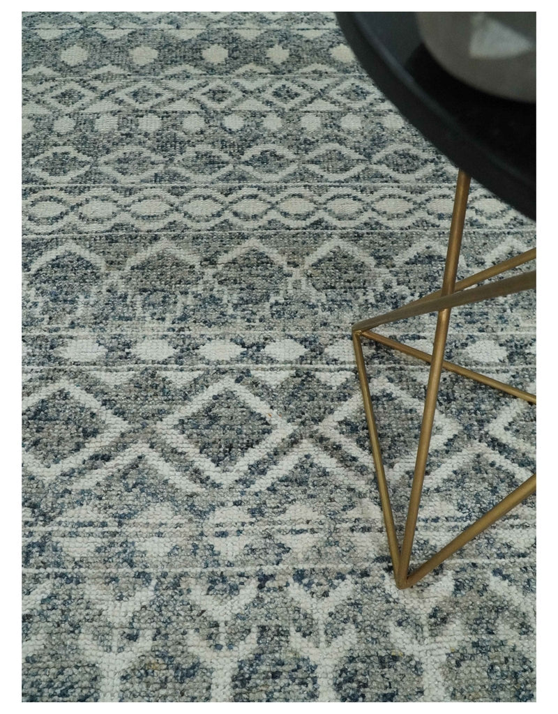 8x10 Hand Knotted Ivory and Gray Modern Contemporary Southwestern Tribal Trellis Recycled Silk Area Rug | OP47