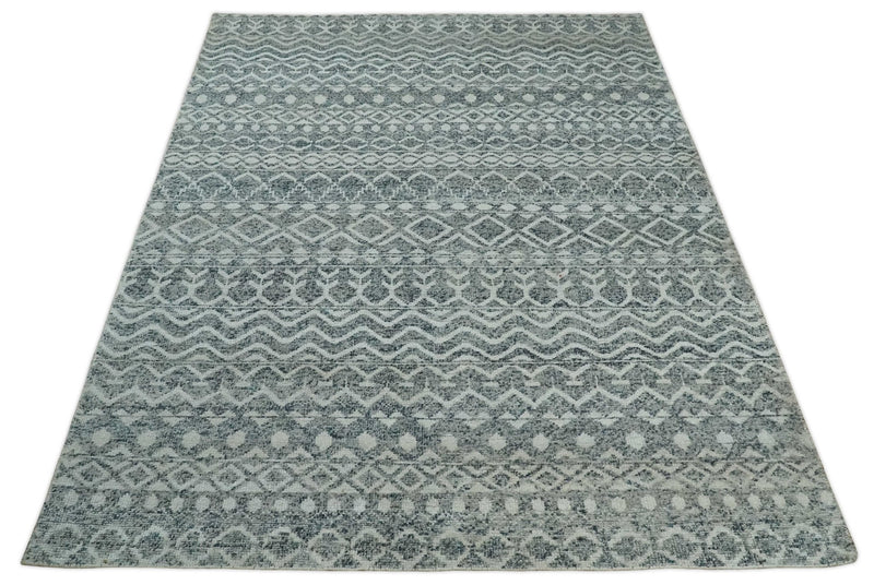 8x10 Hand Knotted Ivory and Gray Modern Contemporary Southwestern Tribal Trellis Recycled Silk Area Rug | OP47