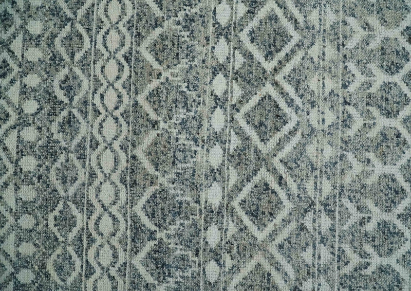 8x10 Hand Knotted Ivory and Gray Modern Contemporary Southwestern Tribal Trellis Recycled Silk Area Rug | OP47
