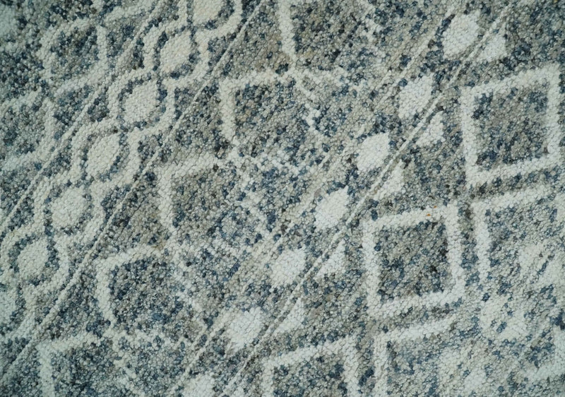 8x10 Hand Knotted Ivory and Gray Modern Contemporary Southwestern Tribal Trellis Recycled Silk Area Rug | OP47