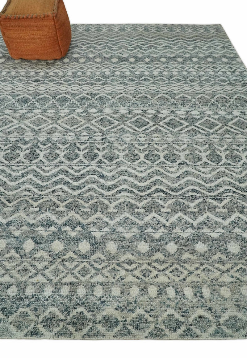 8x10 Hand Knotted Ivory and Gray Modern Contemporary Southwestern Tribal Trellis Recycled Silk Area Rug | OP47