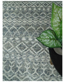 8x10 Hand Knotted Ivory and Gray Modern Contemporary Southwestern Tribal Trellis Recycled Silk Area Rug | OP47