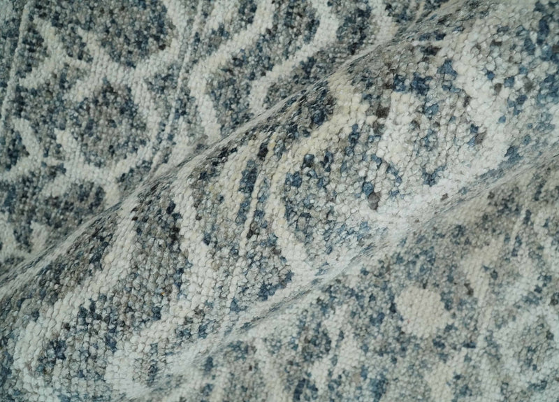 8x10 Hand Knotted Ivory and Gray Modern Contemporary Southwestern Tribal Trellis Recycled Silk Area Rug | OP47