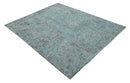 8x10 hand knotted Ivory, Aqua and Charcoal Modern Abstract Wool and Bamboo Silk Area Rug by The Rug Decor