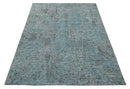 8x10 hand knotted Ivory, Aqua and Charcoal Modern Abstract Wool and Bamboo Silk Area Rug by The Rug Decor