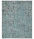 8x10 hand knotted Ivory, Aqua and Charcoal Modern Abstract Wool and Bamboo Silk Area Rug by The Rug Decor