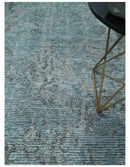 8x10 hand knotted Ivory, Aqua and Charcoal Modern Abstract Wool and Bamboo Silk Area Rug by The Rug Decor