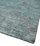 8x10 hand knotted Ivory, Aqua and Charcoal Modern Abstract Wool and Bamboo Silk Area Rug by The Rug Decor