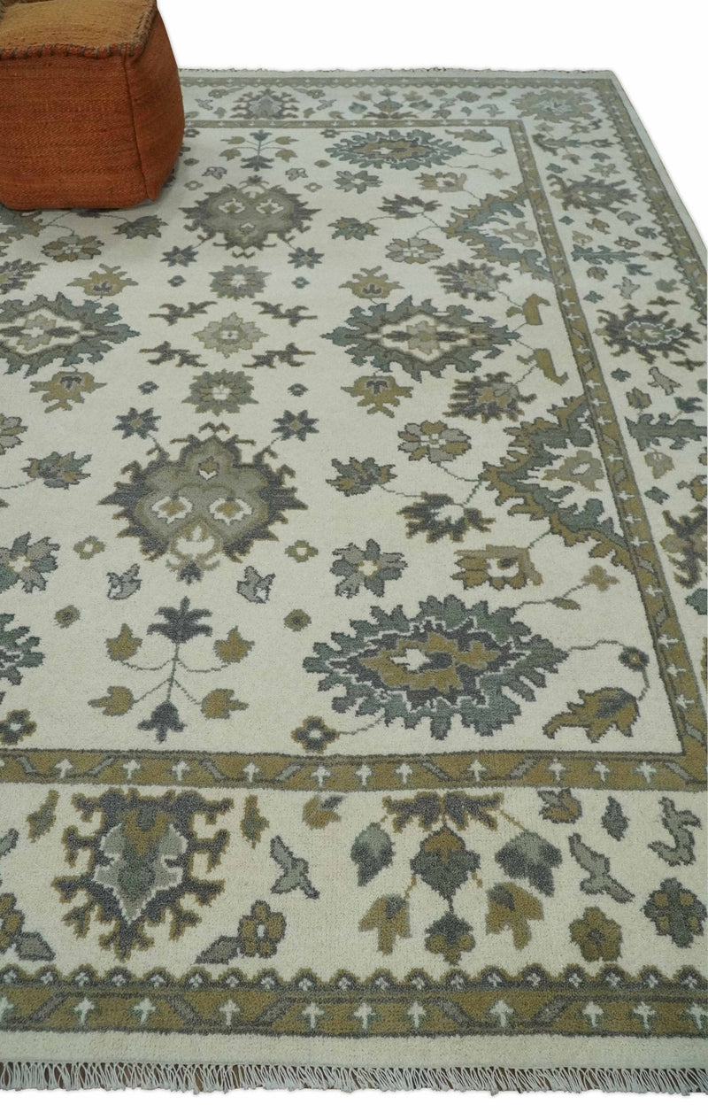 8x10 Hand Knotted Ivory, Brown and Gray Traditional Vintage Persian Style Antique Wool Rug | TRDCP820810