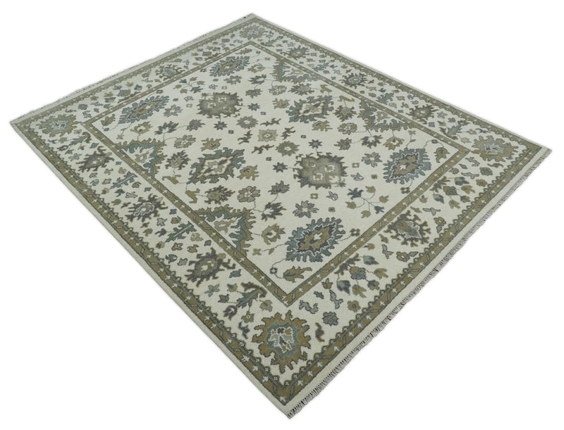 8x10 Hand Knotted Ivory, Brown and Gray Traditional Vintage Persian Style Antique Wool Rug | TRDCP820810