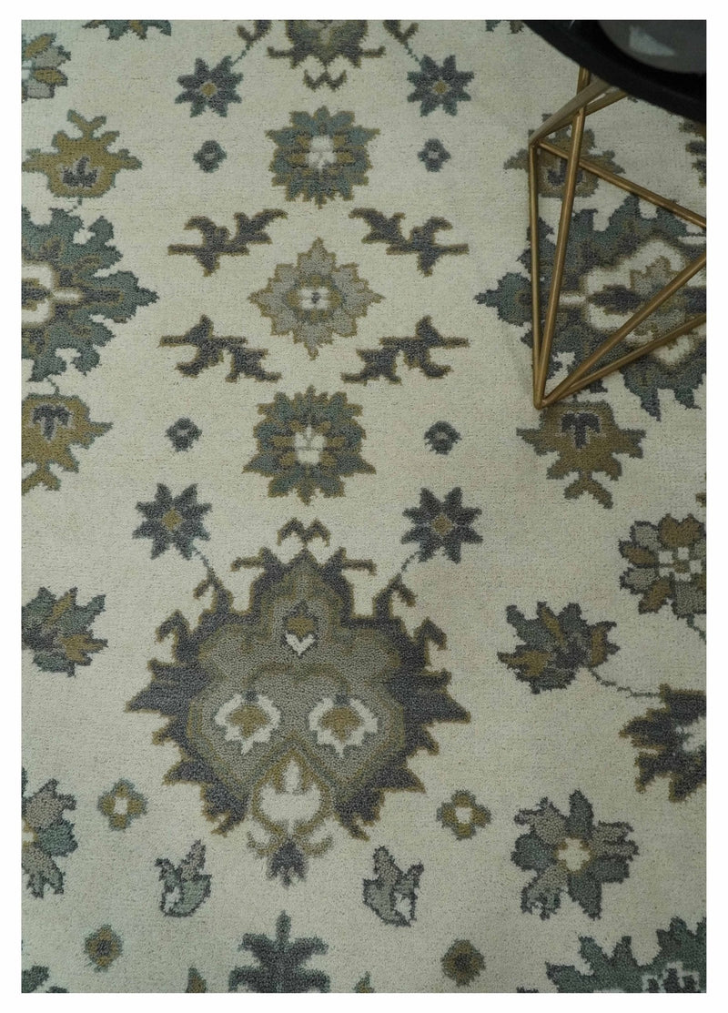 8x10 Hand Knotted Ivory, Brown and Gray Traditional Vintage Persian Style Antique Wool Rug | TRDCP820810