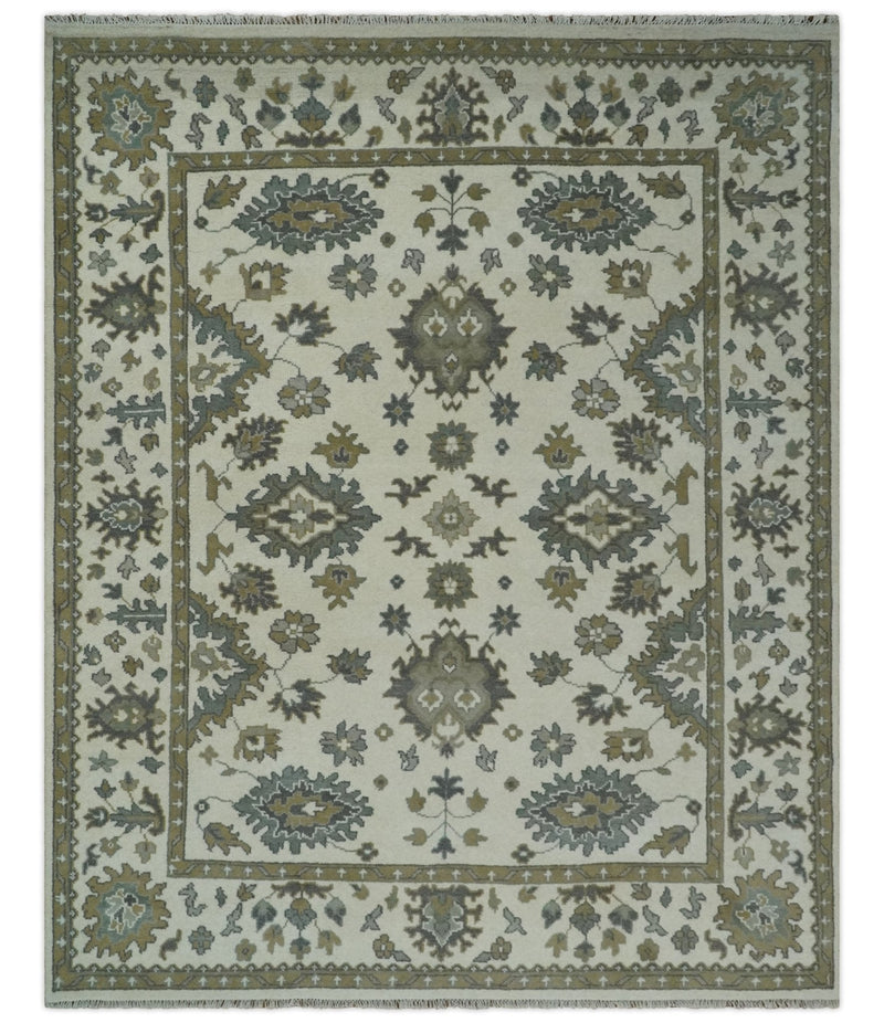 8x10 Hand Knotted Ivory, Brown and Gray Traditional Vintage Persian Style Antique Wool Rug | TRDCP820810