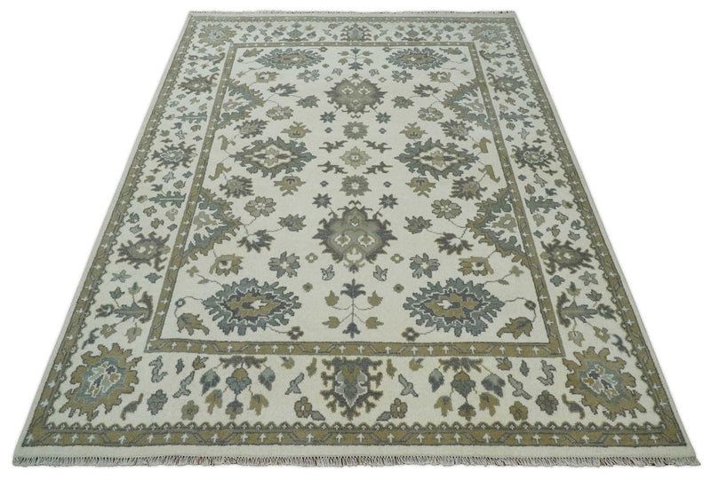 8x10 Hand Knotted Ivory, Brown and Gray Traditional Vintage Persian Style Antique Wool Rug | TRDCP820810